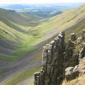 High Cup Nick is a stunning valley with rocky cliffs.